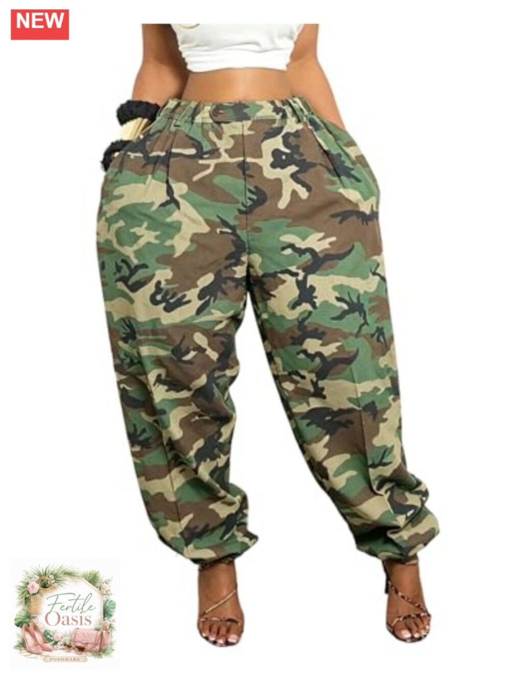 Women's High Waist Balloon Harem Jogger Pants Camo Print Ankle Length
